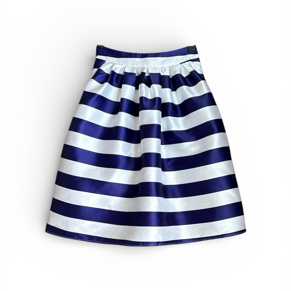 Depri Taffata Navy & White Striped Midi Skirt M